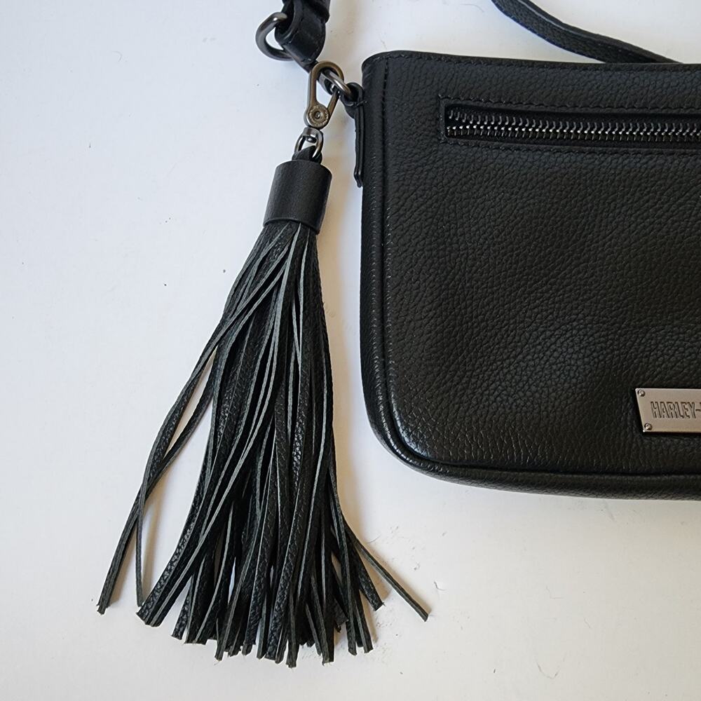 Harley Davidson Purse Crossbody Shoulder Hip Bag Handbag Black Leather Tassel - Picture 3 of 16